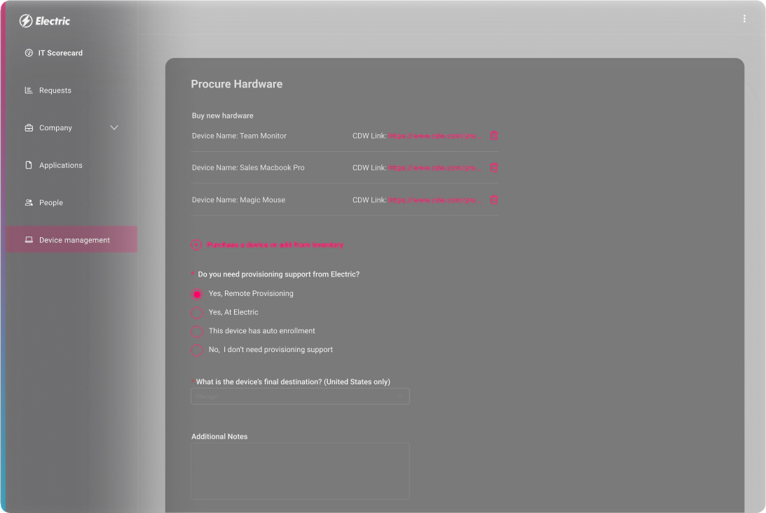 Device Procurement Section in Platform